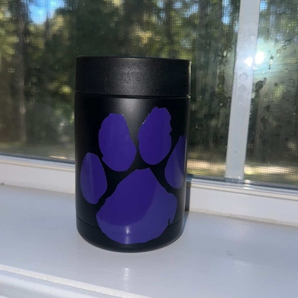 Tiger Paw 12 Oz Black & Purple Rambler Design Insulator Koozie Cup